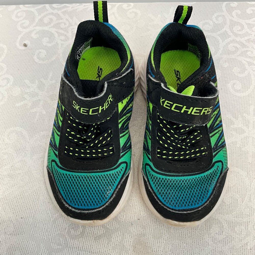 Skechers Kids 6 Green & Black Athletic Shoes Hook & Loop Closure Style 403737N